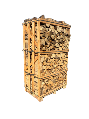Box met hoogwaardig Haagbeuk haardhout, gekloofd op een lengte van 25 cm en gedroogd tot minder dan 20% vochtgehalte. Het haardhout heeft een doorsnede van 10-15 cm en is ideaal voor het stoken in kachels en open haarden. De box heeft de afmetingen 120 x 85 x 200-205 cm en een gewicht van 900 kg.