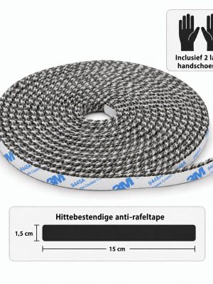 Premium zelfklevende kachelruitband plat kachelkoord met hittebestendige 3M tape inclusief handschoenen en anti-rafeltape